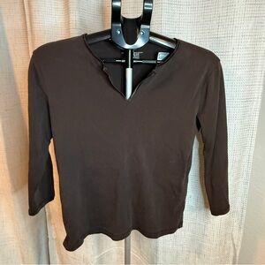 Jones New York Brown Long-Sleeve Notch-Neck Tee